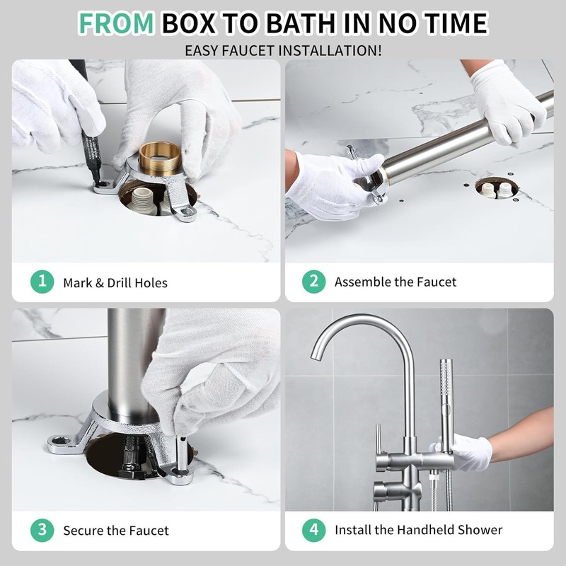 Free Standing Bathtub Faucet Set: SR SUN RISE Floor Mount