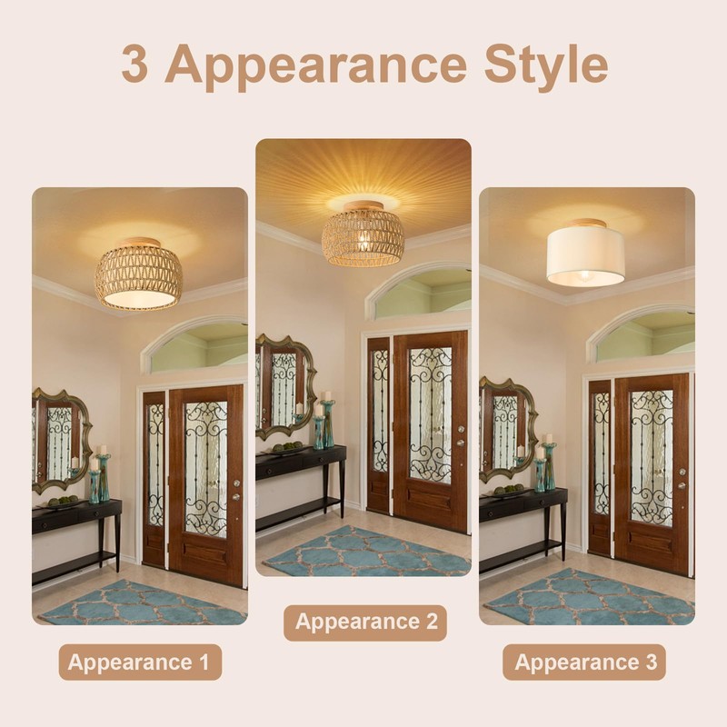 ALAISLYC Boho Rattan Flush Mount Ceiling Lights 12 Inch Farmhouse