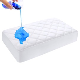 Yoofoss Travel Cot Mattress Protector Waterproof 65 x 95 cm Fitted Baby Mattress Protector Breathable & Comfortable Quilted Toddler Mattress Protector White