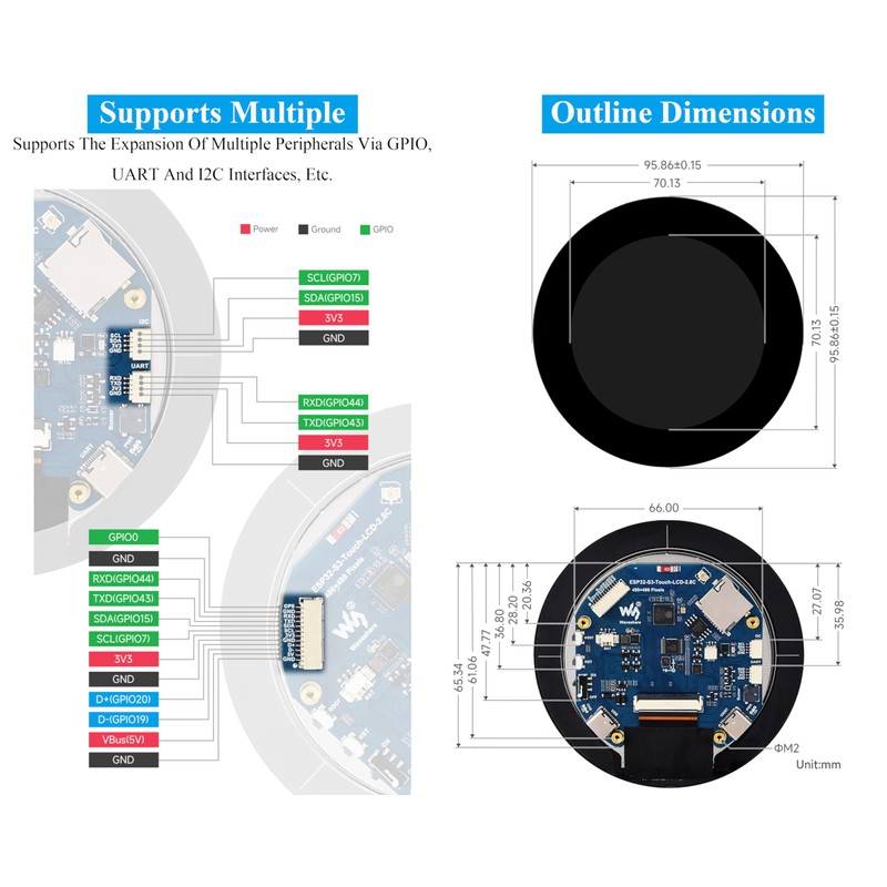 ESP32-S3 2.8inch Capacitive Touch Round Display Development Board Development Board,