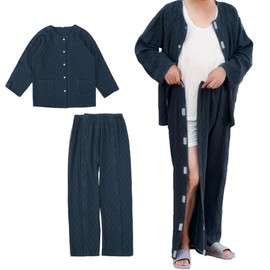 KUMUROETA Nursing Care Pajamas, For Spring and Summer, Unisex, 100% Cotton, Full Open Velcro for All Year, For Bedriding, Hospitalized, Assisted with Change of Clothes, Paralyzed Elderly, blue