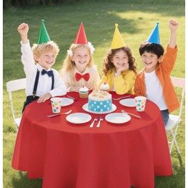 SietDESEO 2 Pack Red Tablecloth Round 84 x 84 Plastic Table Cover Waterproof Red Table Cloth Disposable for Wedding Birthday Baby Shower Party Christmas Circle Tablecloth