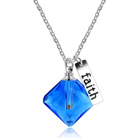 Uloveido Womens Stainless Steel Faith Necklaces Blue Square Pendant Necklace Mustard Seed Jewelry for Mother Y797(blue)