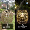 Outdoor Solar Hanging Lantern, Waterproof Natural Seaweed Rattan Bamboo Porch