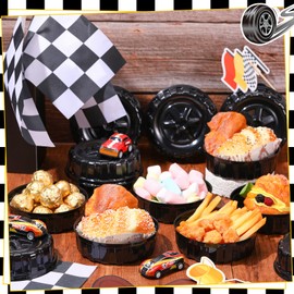 Uiifan 12 Pcs Truck Wheels Plastic Food Containers with Lids Race Car Wheels Disposable Candy Boxes for Truck Themed Birthday Party Supplies Baby Shower Race Car Party Decorations