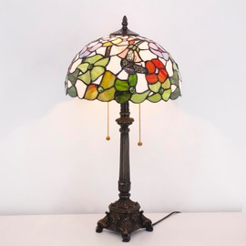 L-Juicwe Tiffany Table Lamp Butterfly Flower Style Stained Glass Desk Lamp 12X12X21 Inches Reading Light