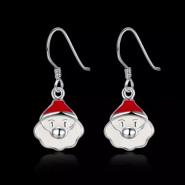 Unbranded Silver Plated Enamel Dangle Earrings Christmas Santa Claus Silver 26x10mm P128