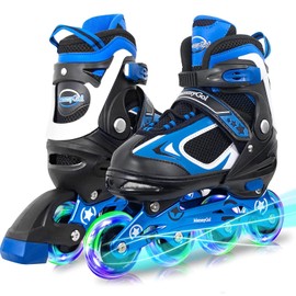 MammyGol Adjustable Inline Skates for Boys with Light up Wheels,Flashing Beginner Toddler Boys Roller Skate Blades for Girls 10-13US