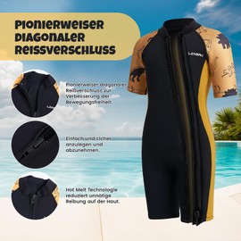 Lansru Children's Wetsuit - 2.0 mm Short Neoprene for Boys, Pioneer Wisconsin Full Zip, UV Protection, Thermal Wetsuit for Surfing, Swimming and Diving