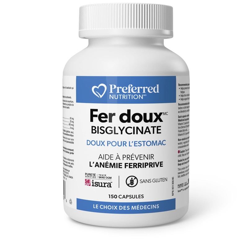 Preferred Nutrition® Mild Iron Bisglycinate 150 Capsules, Stomach-Friendly Iron, Proudly