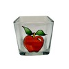 Red Apple Hand Painted Stained Glass Square Candle Holder Home