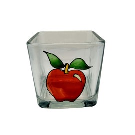 Red Apple Hand Painted Stained Glass Square Candle Holder Home Decor