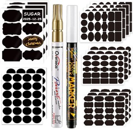 DZSEE®Chalkboard Labels, 211pcs +2 Waterproof Reusable Blackboard Labels Sticker for Kitchen Organize, Labels for Jars with 2 Erasable Chalk Pens to Decorate Office Mason Jars Kilner Bottles