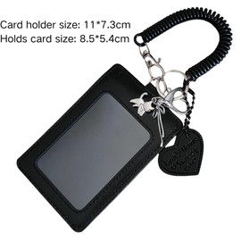 RUNRAYAY Leather Kpop Photocard Holder with Pendant, Black 3 Inch Credit ID Bank Card Bus Card Student Card Pendant Keychain Badge Holder for Kids Teens Back to School (F)