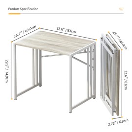 Lutown-Teen Small Folding Desk 32 inch, No Assembly Required Small Office Desk, Writing Gaming Computer Camping Desk, Beige
