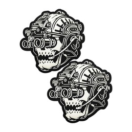 2 PCS AliPlus Skull Night Vision Goggles Patch Luminous Patch Glow in The Dark PVC Patch Tactical Morale Patch Applique Fastener Hook and Loop(02)