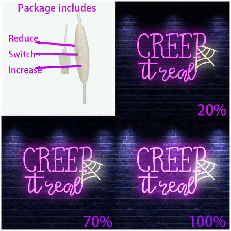 Creep It Real Halloween Neon Sign with Ghost & Spider