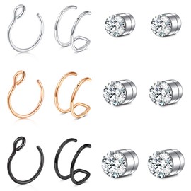 JFORYOU JFORYOU Fake Nose Ring Hoop Studs Non Piercing Double Rings for Women Men