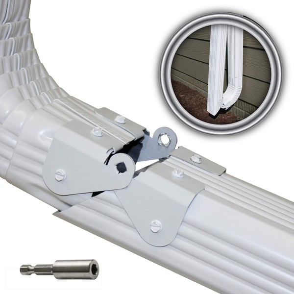 Zip Hinge 2 Pack Plus | Made in The USA Gutter Extension Hinges | Also Includes Clasp, Screws, Magnetic Nutsetter & Instructions | Easy DIY Installation on Any Size Rectangle or Square Downspout