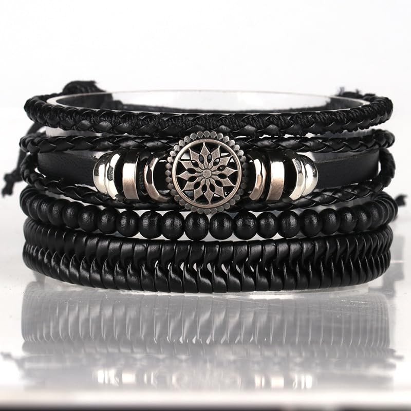 EGOINA Punk Leather Bracelet for Men Leather 8-10 PCS Braided