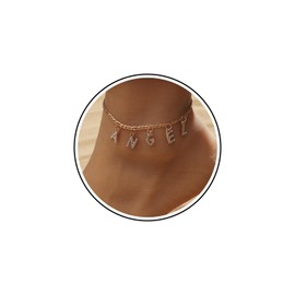 Zeshimb Gold Cuban Link Anklet Cz Letter Angel Ankle Chain Diamond Name Ankle Bracelet Personality Beach Wedding Bracelet Foot Jewelry for Women