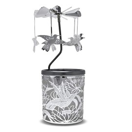 Hummingbird Candle Holder - Silver Metal Rotating Spinning Humming Bird Charms - Spinner Scandinavian Designs - 6 1/4 Inch Tall