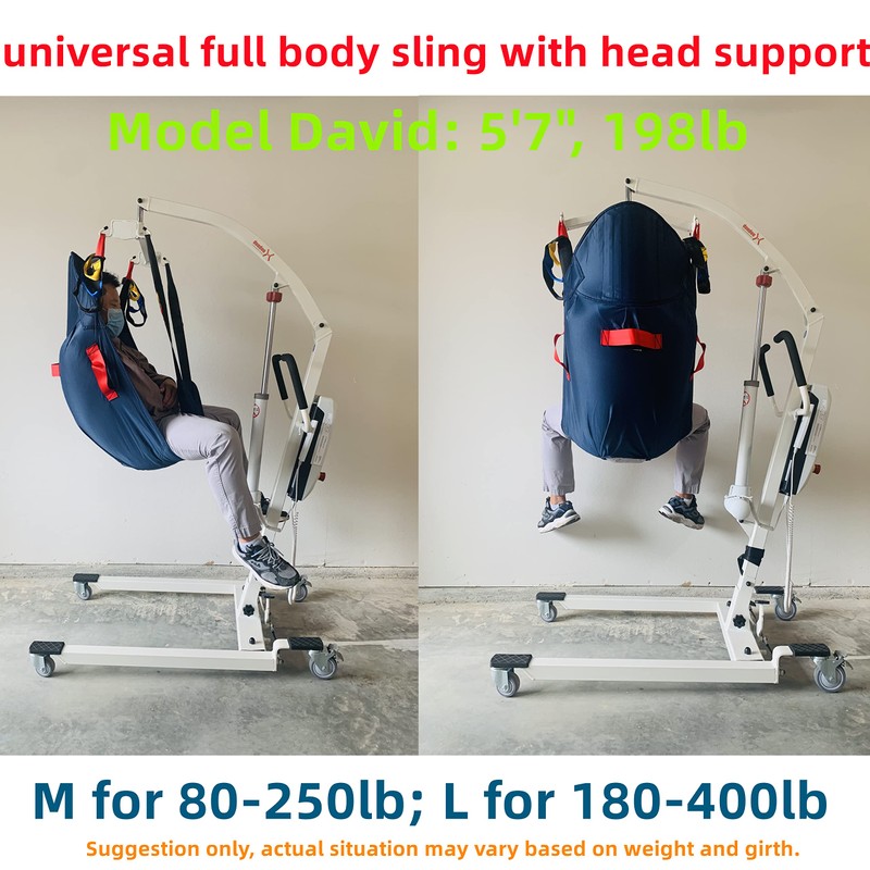 doudouX Patient Lift Sling, Fullbody/univesal Sling with Solid high-Back, Head/Neck/Back/Butt