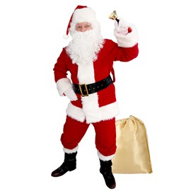 Higen Santa Claus Costume for Men, 11pcs Deluxe Christmas Santa Claus Suit for Adult, Professional Xmas Red Plus Size Outfit