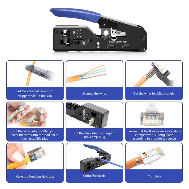 RJ45 Crimping Pliers Network Connector Set with 10 x Cat
