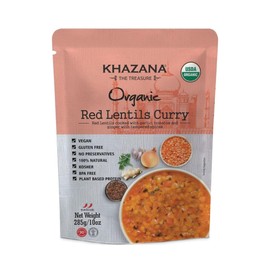Khazana Organic Ready to Eat Meals - Red Lentils Curry (Pack of 1, 10oz Pouches) - Non-GMO, Vegan, Gluten Free & Kosher - Authentic Indian Cuisine in 90 Seconds!