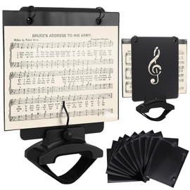 Feifeiya 1 Set Adjustable Marching Band Lyre for Trumpet with Flip Folder, Wooden Holder Trumpet Lyre with 18 Double-Sided Sheet Music Pages for Clarinet Flute Trombone Saxophone