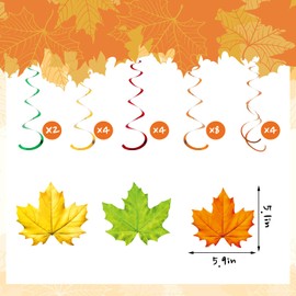 JarThenaAMCS 18Pcs Fall Leaves Hanging Swirl Maple Leaf Swirl Decoration Fall Thanksgiving Ceiling Hanging for Home Autumn Thanksgiving Harvest Party Ornaments Supplies