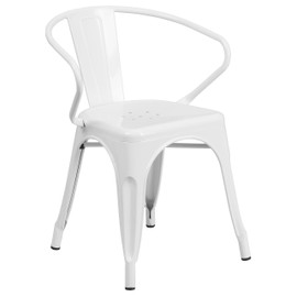 Flash Furniture Commercial Grade White Metal Indoor-Outdoor Chair with Arms