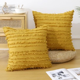 JOTOM Set of 2 Decorative Boho Cushion Covers 50x50 cm Modern Striped Throw Pillow Covers Sofa Pillowcase for Christmas Couch Living Room Bed Decor (Yellow)