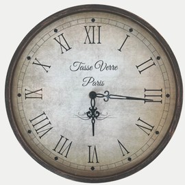 Tasse Verre 12 Inch Vintage Wall Clock - Farmhouse Decor Distressed White Washed Mechanical Quiet Silent - Retro Vintage Hanging Brown Non-Ticking Round