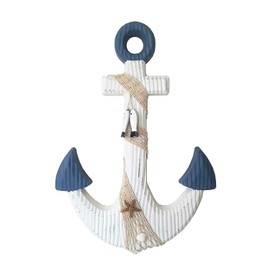Rainbow Handcrafts Nautical Rustic Wooden Anchor with Rope Crosses Wall Art Decor,Boat Wheel,Hanging Wood Crossbar Anchor Decorative Home Bathroom Office Beach Theme Decoration 18''H （White）