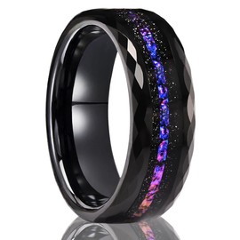Concept Knight Black Tungsten Carbide Rings for Men Women 8mm Hammered Galaxy Star Inlay Men's Engagement Wedding Bands High Polished