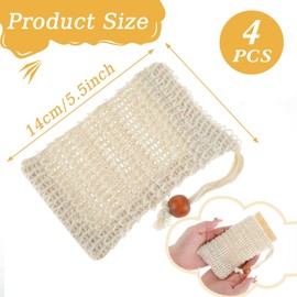 Soap Pouch 4-Pack, Cotton Soap Bags, Natural Sisal Soap Saver, Travel Essential Soap Bags, Plastic-Free Soap Net, Soap Saver Bag with Mesh, Foaming and Drying The Soap, Massage, Peeling, 5.5*3.34 in
