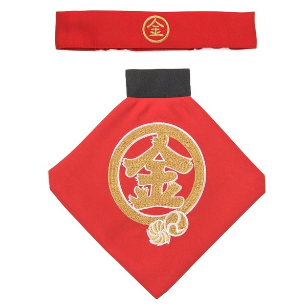 Kyo no Miyabi Kintaro Makeover 2-Piece Set, Gold Letter Embroidery, Hachimaki, Stomach Nkp, For 100 Days - 2 Years Old, red