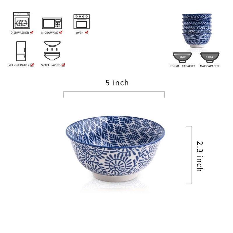 Selamica Porcelain 11oz Ice Cream Bowls Set of 6, Small