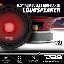 DS18 PRO-X6.4BMRGB 6.5" Loudspeaker with RGB LED Light Bullet - 500W Max, 250W RMS, 4 Ohms - Premium Quality Audio 6.5" Midrange Door Speakers for Car or Truck Stereo Sound System - 2 Speakers