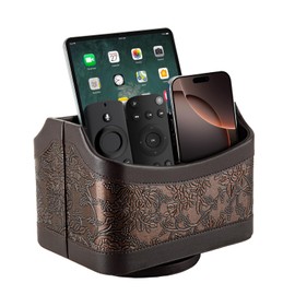Nymblis Remote Control Holder, 360 Degree Rotatable TV Remote Holder, 5 Compartments Controller for Office Tidy/Pen/Phone/Makeup Brush, PU Leather(Retro Brown)