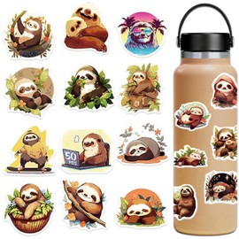 Bifarde 50Pcs Cute Sloth Sticker Pack - Cartoon Animal Stickers Decals for Water Bottles, Skateboards, and More - Multiple Sheets with Fun Designs