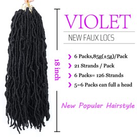Violet 18 Inch New Faux Locs Crochet Hair Soft Locs Crochet Hair Natural Faux Braids Pre-looped Synthetic Afro Roots Braid For Black Women (18Inch, 6Packs, 1B)