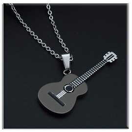 Xusamss Punk Rock Music Style Titanium Steel Guitar Pendant Necklace,24inches Box Chain