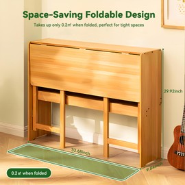 Bamboo Folding Desk Mid Century Modern Desk for Home Office Bedroom Small Spaces