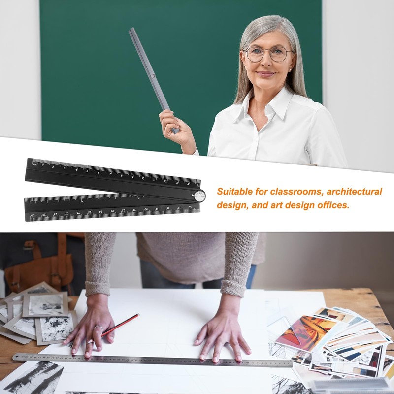 sourcing map Folding and Straight Ruler Kit 30/15cm Metric Aluminum