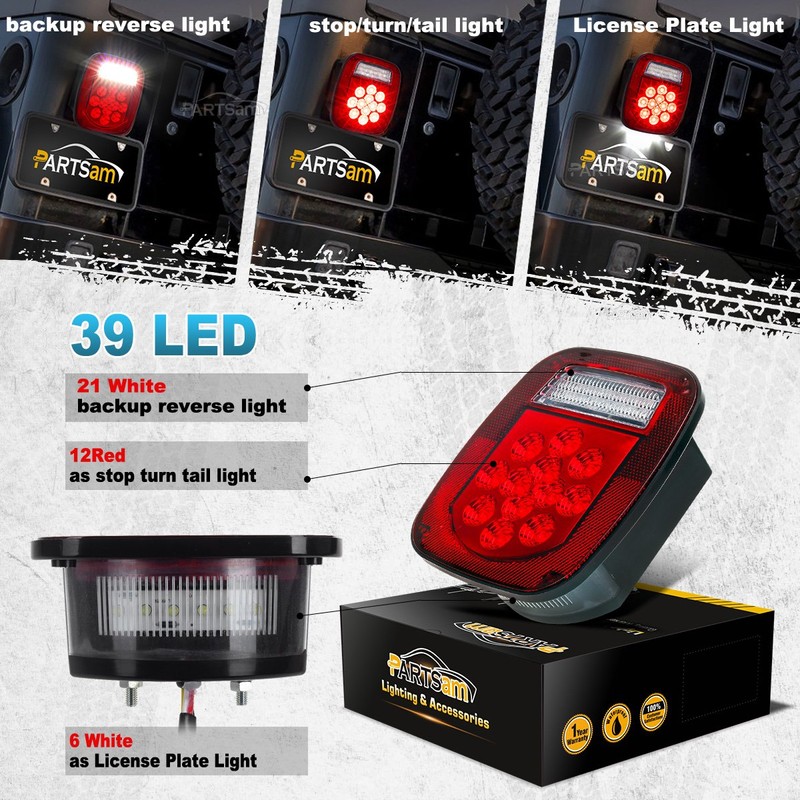 Partsam 2x Red/White 39 LED Stop Turn Tail Stud Lights