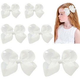Hair Bows for Girls Alligator Clips White Grosgrain Ribbon Solid Color Hair Accessories for Little Teen Toddler Girls Kids (6inch ×2, 4inch ×2, 3inch ×2)
