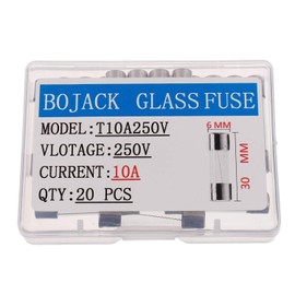 BOJACK T10AL250V 6x30 mm 10A 250V Slow Blow Fuses 10 amp 250 Volt 0.24 x 1.18 Inch Glass Tube Time-delay Fuses(Pack of 20 Pcs)